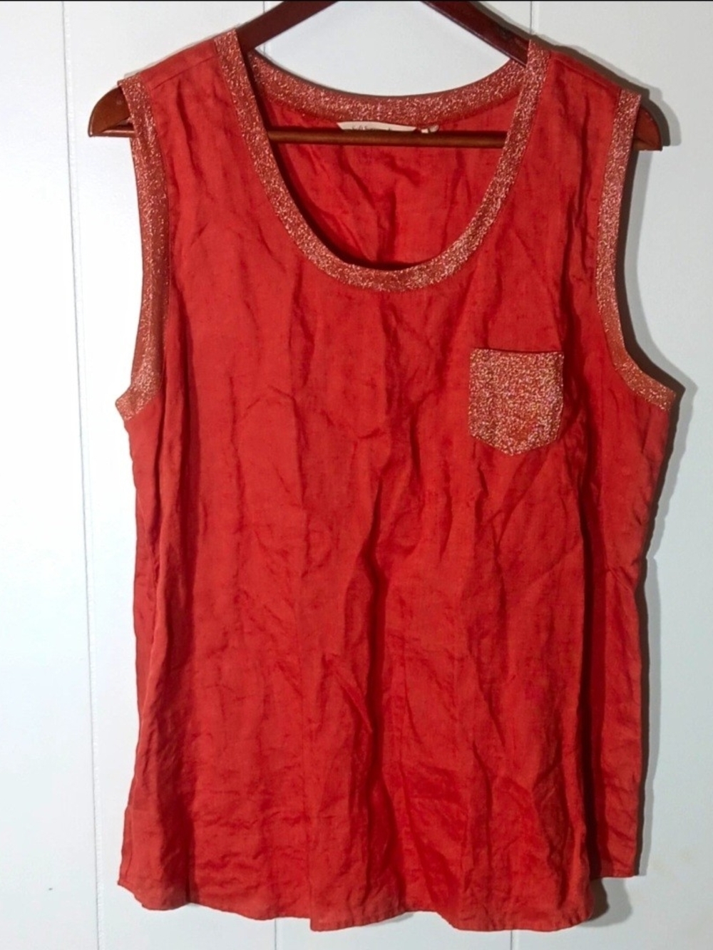 Soft Surroundings Orange-Red Tank Top with Metallic Trim